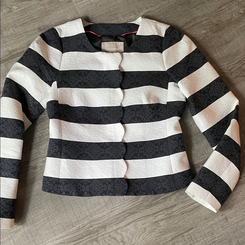 Banana Republic Black and White Striped Blazer